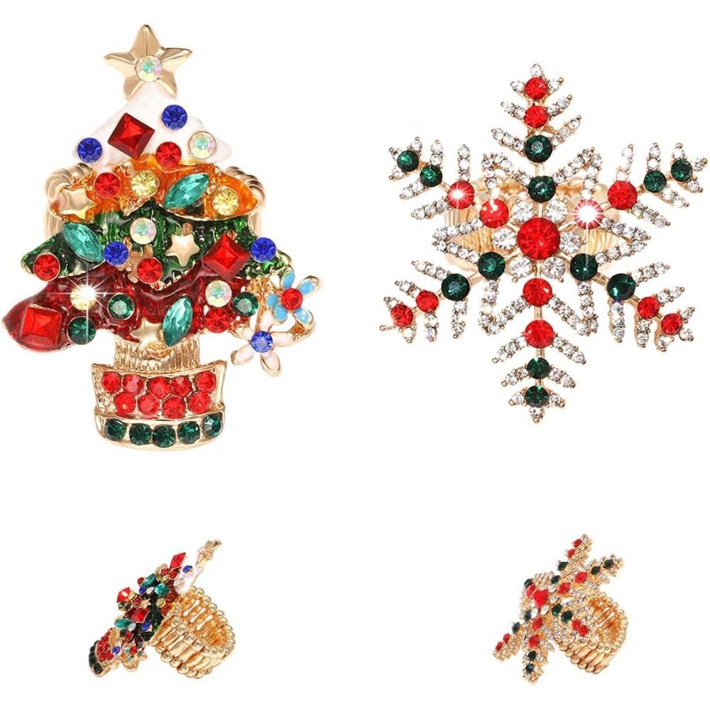Christmas Stretch Rings Christmas Tree Winter Snowflake Santa Elastic Rings Fest